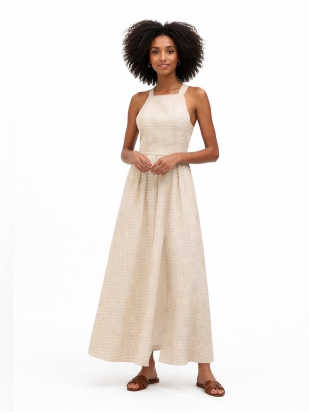 Hill House Addie maxi Dress Sand Basketweave Print A-Line Coastal cottagecore